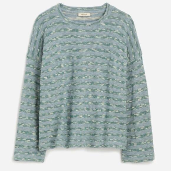 Madewell Crewneck Long Drop Sleeve Knit Sweater Tee Stripe Blue Horizon Medium - Picture 1 of 9